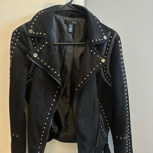 Aqua Women's Black Leather Jacket with Stud Accents
